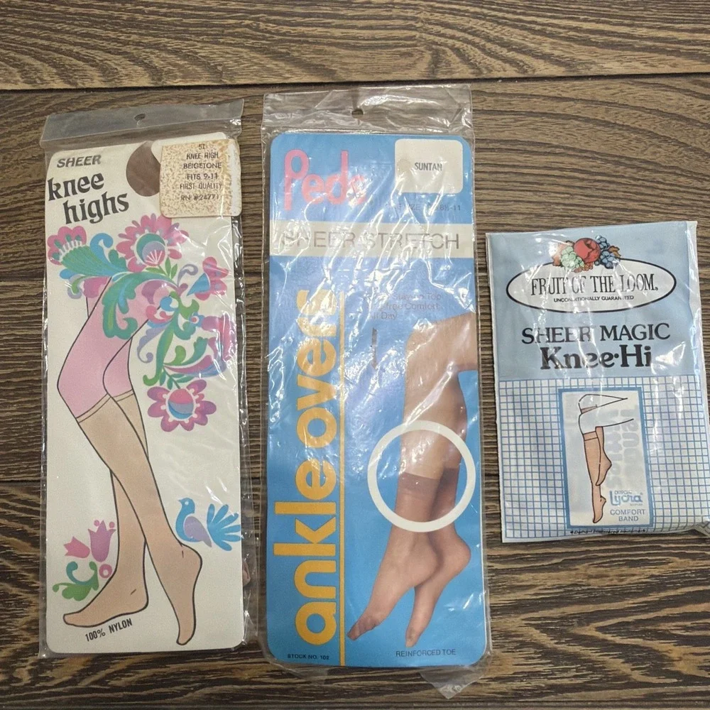 Vintage Pantyhose Stocking Knee Highs + Ankle  Lot of 3 Packs Nylon Dead Stock